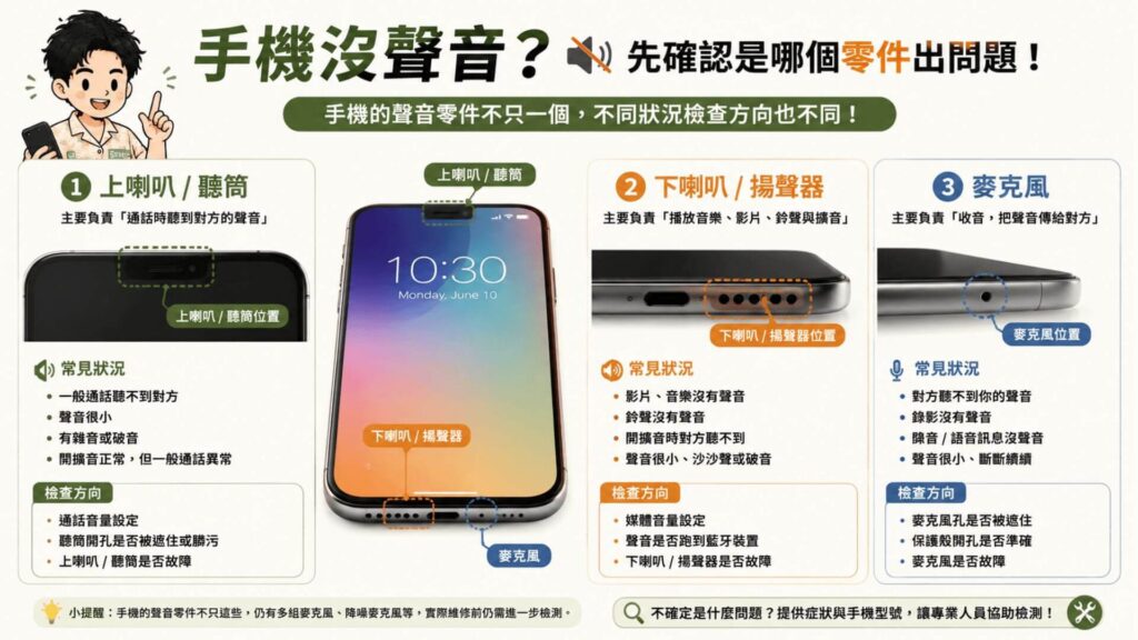 手機沒聲音的位置